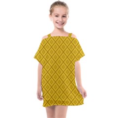 Yellow Floral Pattern Vintage Pattern, Yellow Background Kids  One Piece Chiffon Dress by nateshop