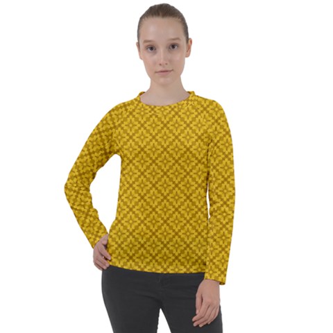 Yellow Floral Pattern Vintage Pattern, Yellow Background Women s Long Sleeve Raglan T-shirt by nateshop