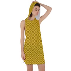 Yellow Floral Pattern Vintage Pattern, Yellow Background Racer Back Hoodie Dress