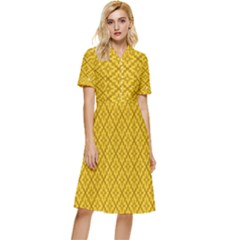 Yellow Floral Pattern Vintage Pattern, Yellow Background Button Top Knee Length Dress by nateshop