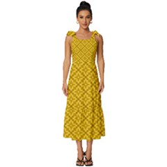 Yellow Floral Pattern Vintage Pattern, Yellow Background Tie-strap Tiered Midi Chiffon Dress