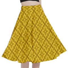 Yellow Floral Pattern Vintage Pattern, Yellow Background A-line Full Circle Midi Skirt With Pocket by nateshop