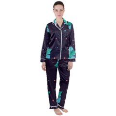 Leaves Flowers Border Frame Floral Women s Long Sleeve Satin Pajamas Set	