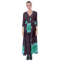 Leaves Flowers Border Frame Floral Button Up Maxi Dress by Grandong