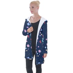 Cute Astronaut Cat With Star Galaxy Elements Seamless Pattern Longline Hooded Cardigan by Grandong