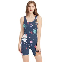 Cute Astronaut Cat With Star Galaxy Elements Seamless Pattern Women s Wrestling Singlet by Grandong