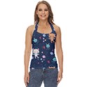 Cute Astronaut Cat With Star Galaxy Elements Seamless Pattern Basic Halter Top View1