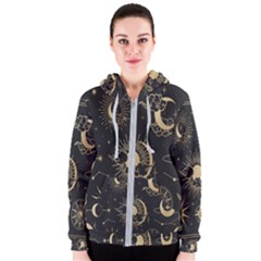 Asian Set With Clouds Moon Sun Stars Vector Collection Oriental Chinese Japanese Korean Style Women s Zipper Hoodie by Grandong