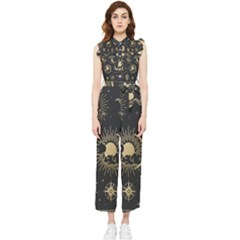 Asian Set With Clouds Moon Sun Stars Vector Collection Oriental Chinese Japanese Korean Style Women s Frill Top Chiffon Jumpsuit by Grandong