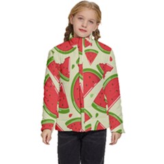 Cute Watermelon Seamless Pattern Kids  Puffer Bubble Jacket Coat