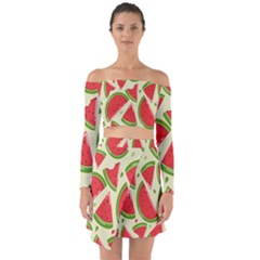 Cute Watermelon Seamless Pattern Off Shoulder Top With Skirt Set by Grandong