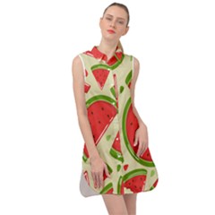 Cute Watermelon Seamless Pattern Sleeveless Shirt Dress by Grandong