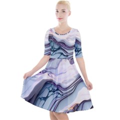 Marble Abstract White Pink Dark Quarter Sleeve A-line Dress by Grandong