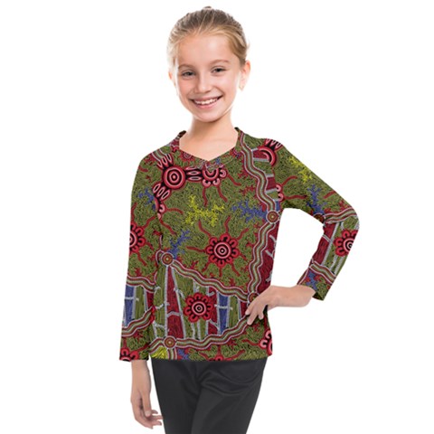 Authentic Aboriginal Art - Connections Kids  Long Mesh T-shirt by hogartharts