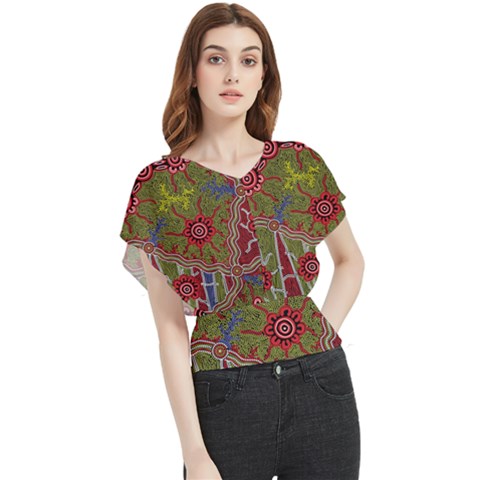 Authentic Aboriginal Art - Connections Butterfly Chiffon Blouse by hogartharts