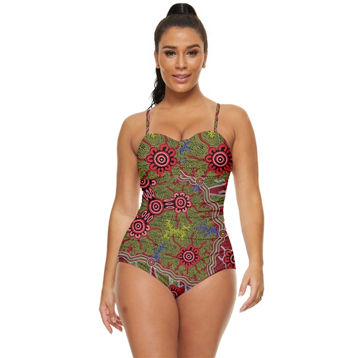 Authentic Aboriginal Art - Connections Retro Full Coverage Swimsuit