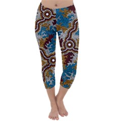 Authentic Aboriginal Art - Wetland Dreaming Capri Winter Leggings  by hogartharts