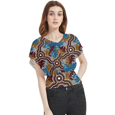 Authentic Aboriginal Art - Wetland Dreaming Butterfly Chiffon Blouse by hogartharts