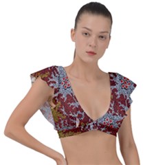 Authentic Aboriginal Art - Bushland Dreaming Plunge Frill Sleeve Bikini Top