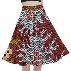 Authentic Aboriginal Art - Bushland Dreaming A-line Full Circle Midi Skirt With Pocket by hogartharts