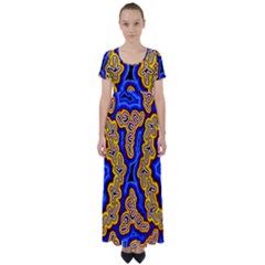 Authentic Aboriginal Art - Emu Dreaming High Waist Short Sleeve Maxi Dress