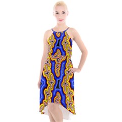 Authentic Aboriginal Art - Emu Dreaming High-low Halter Chiffon Dress 