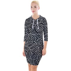 Authentic Aboriginal Art - Meeting Places Quarter Sleeve Hood Bodycon Dress