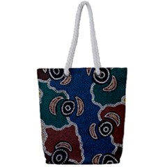Authentic Aboriginal Art - Riverside Dreaming Full Print Rope Handle Tote (small) by hogartharts