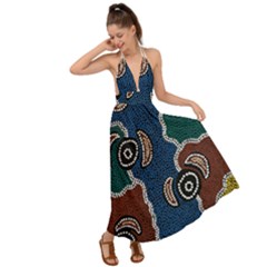 Authentic Aboriginal Art - Riverside Dreaming Backless Maxi Beach Dress