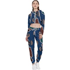 Authentic Aboriginal Art - Riverside Dreaming Cropped Zip Up Lounge Set