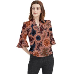 Authentic Aboriginal Art - Pathways Loose Horn Sleeve Chiffon Blouse