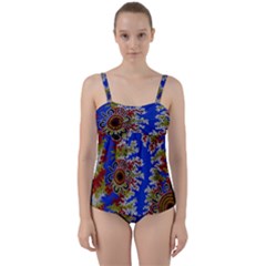 Authentic Aboriginal Art - Waterholes (corella) Twist Front Tankini Set