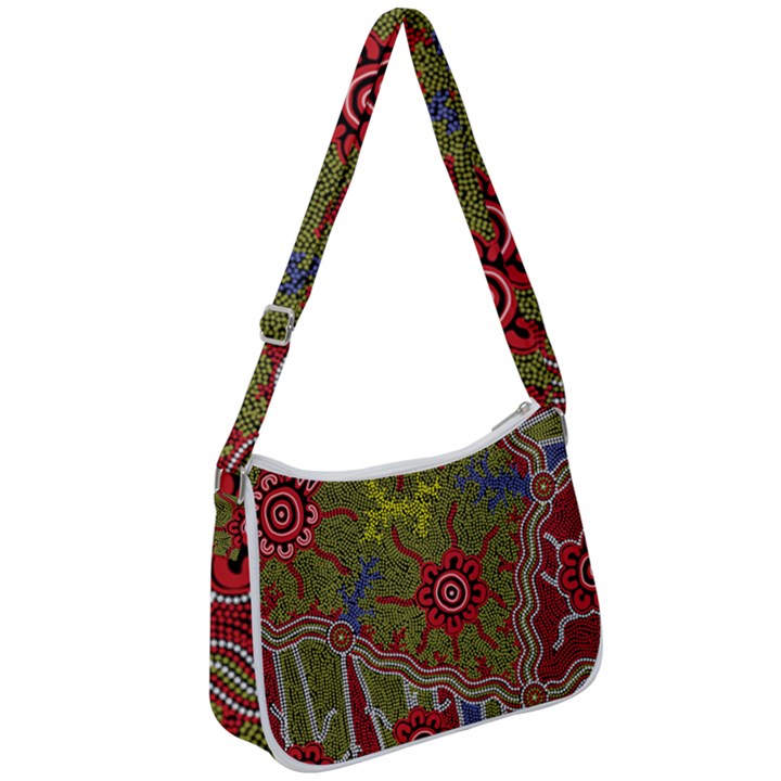 Authentic Aboriginal Art - Connections Zip Up Shoulder Bag