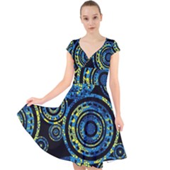 Authentic Aboriginal Art - Circles (paisley Art) Cap Sleeve Front Wrap Midi Dress by hogartharts