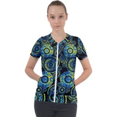 Authentic Aboriginal Art - Circles (paisley Art) Short Sleeve Zip Up Jacket