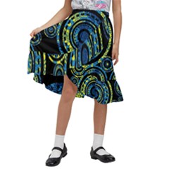 Authentic Aboriginal Art - Circles (paisley Art) Kids  Ruffle Flared Wrap Midi Skirt