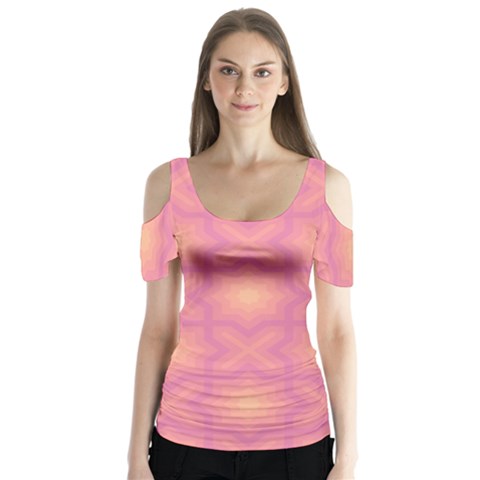 Fuzzy Peach Aurora Pink Stars Butterfly Sleeve Cutout T-shirt  by PatternSalad