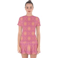 Fuzzy Peach Aurora Pink Stars Drop Hem Mini Chiffon Dress by PatternSalad