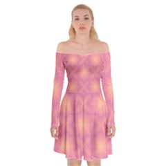 Fuzzy Peach Aurora Pink Stars Off Shoulder Skater Dress by PatternSalad