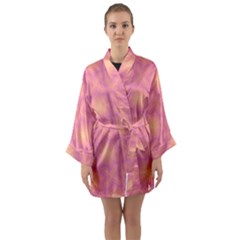Fuzzy Peach Aurora Pink Stars Long Sleeve Satin Kimono by PatternSalad