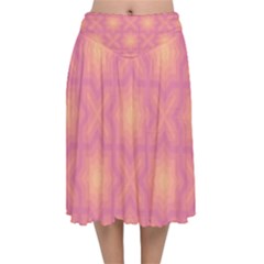 Fuzzy Peach Aurora Pink Stars Velvet Flared Midi Skirt by PatternSalad