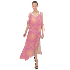 Fuzzy Peach Aurora Pink Stars Maxi Chiffon Cover Up Dress by PatternSalad