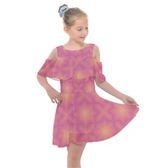 Fuzzy Peach Aurora Pink Stars Kids  Shoulder Cutout Chiffon Dress by PatternSalad