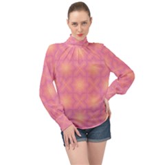 Fuzzy Peach Aurora Pink Stars High Neck Long Sleeve Chiffon Top by PatternSalad