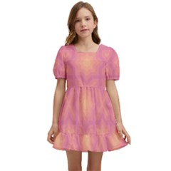 Fuzzy Peach Aurora Pink Stars Kids  Short Sleeve Dolly Dress by PatternSalad