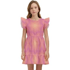 Fuzzy Peach Aurora Pink Stars Kids  Winged Sleeve Dress by PatternSalad