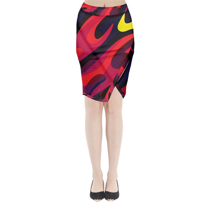 Abstract Fire Flames Grunge Art, Creative Midi Wrap Pencil Skirt