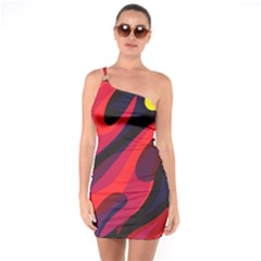 Abstract Fire Flames Grunge Art, Creative One Shoulder Ring Trim Bodycon Dress by nateshop