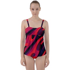 Abstract Fire Flames Grunge Art, Creative Twist Front Tankini Set by nateshop