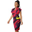 Abstract Fire Flames Grunge Art, Creative Vintage Frill Sleeve V-Neck Bodycon Dress View2